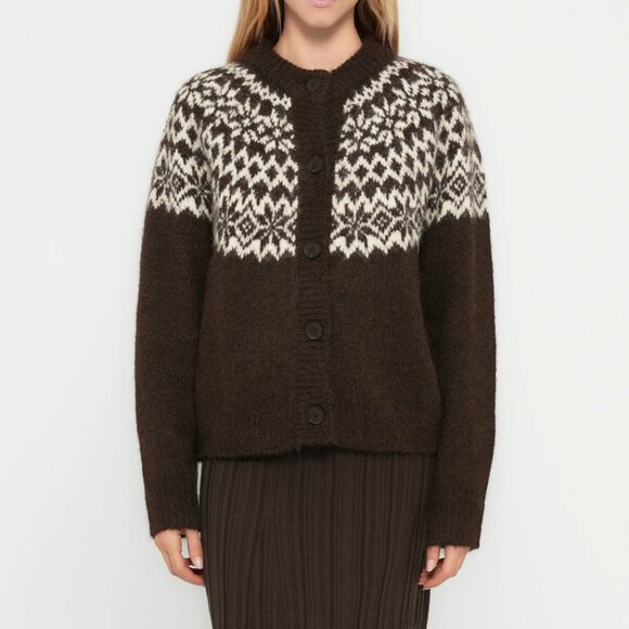 NWT Fuzzy Fair Isle Cardigan Sweater in Brown - Picture 15 of 15